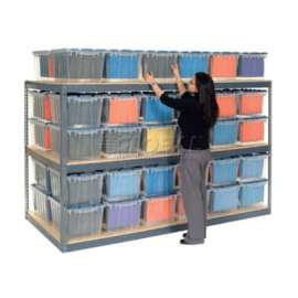 Global Industrial Record Storage Rack 48"W x 24"D x 60"H With Polyethylene File Boxes - Gray
