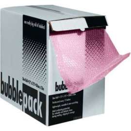 Perforated Anti Static Bubble Roll W/Dispenser, 12"W x 65'L x 1/2" Thick, Pink