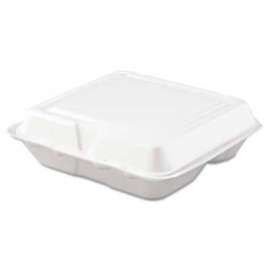 DART 80HT3R, Foam Hinged Food Container, 3 Compartments, White, 200/Carton