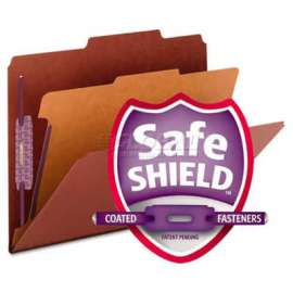 Smead Pressboard Classification Folders, Self Tab, Letter, Four-Section, Red, 10/Box