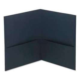 Universal Two-Pocket Portfolio, Embossed Leather Grain Paper, Dark Blue, 25/Box