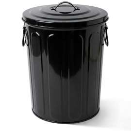 Plexon 5 Gallon Small Metal Trash Can with Lid Outdoor Galvanized Steel Bucket with Lid 5 Gal Storage Can for Dog Food Bird Seed Storage Container Rodent Pet Proof, Black