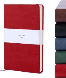 Red A5 Hardcover Vegan Leather Ruled Notebook with 120 gsm Lined Cream Paper and Gift Box, 80 Sheets