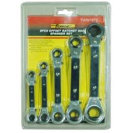 Chrome Vanadium Steel Offset Ratchet Ring Spanner Set, 5 Pieces
