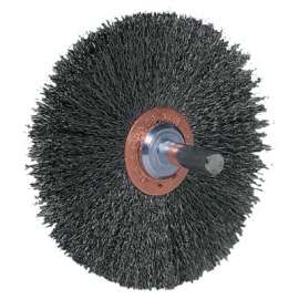 Stem-Mounted Wide Conflex Brush, 3 in dia x 1 in W Face, 0.008 in Stainless Steel Wire, 20000 RPM