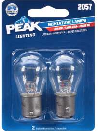 PEAK 2057LL-BPP Miniature Automotive Bulb, 12.8 V, 27 W, Incandescent Lamp, Bayonet Base, Clear Light