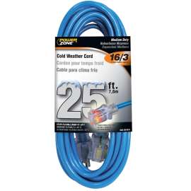 PowerZone Extension Cord, 16 AWG Cable, 5-15P Grounded Plug, 5-15R Grounded Receptacle, 25 ft L, 13 A, 125 V