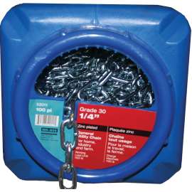 Ben-Mor 52011 Proof Coil Chain, 100 ft L, 30 Grade, Low Carbon Steel, Zinc