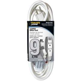 PowerZone Extension Cord, 16 AWG Cable, 5-15P Grounded Plug, 5-15R Grounded Receptacle, 9 ft L, 13 A, 125 V