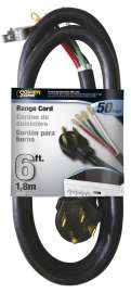 PowerZone Power Supply Range Cord, 6 8 AWG Cable, 6 ft L, 50 A, 250 V, Black