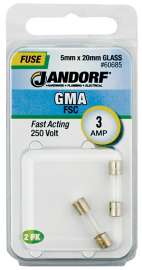 Jandorf 60685 Fast Acting Fuse, 3 A, 250 V, 100 A, 10 kA Interrupt, Glass Body