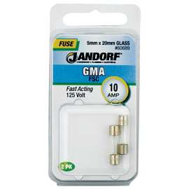 Jandorf 60689 Fast Acting Fuse, 10 A, 125 V, 200 A Interrupt, Glass Body