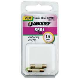 Jandorf 60718 Fast Acting Fuse, 1.6 A, 250 V, 1500 A Interrupt, Ceramic Body