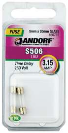 Jandorf 60733 Time Delay Fuse, 3.15 A, 250 V, 35 A Interrupt, Glass Body