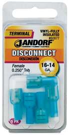 Jandorf 60877 Disconnect Terminal, 16 to 14 AWG Wire, Vinyl Insulation, Copper Contact