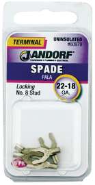 Jandorf 60979 Spade Terminal, 600 V, 22 to 18 AWG Wire, #8 Stud, Copper Contact