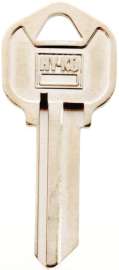 Hy-Ko Blank Kwikset Lock Key, 2.064 in L x 0.865 in W x 0.08 in D, Solid Brass, Nickel Plated