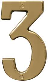 HY-KO Prestige Series BR-51PB/3 House Number, Character: 3, 5 in H Character, Brass Character, Brass