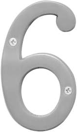 HY-KO Prestige Series BR-43SN/6 House Number, Character: 6, 4 in H Character, Nickel Character, Solid Brass