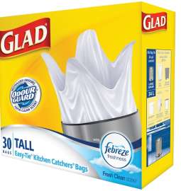 GLAD Easy-Tie 30221FRM1 Tall Garbage Bag, 45 L Capacity, Plastic, White