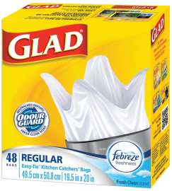 GLAD Easy-Tie 30219FRM1 Garbage Bag, Regular, Plastic, White