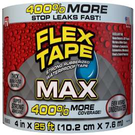 FLEX TAPE TFSMAXCLR04 Waterproof Tape, 25 ft L, 4 in W, Rubber Backing, Clear