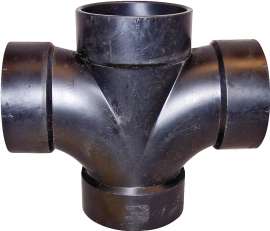 CANPLAS 102184BC Double Sanitary Cross, 3 in, Hub, ABS, Black