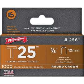Arrow 256 Round Crown Staple, 3/8 in L Leg, Steel, Pack