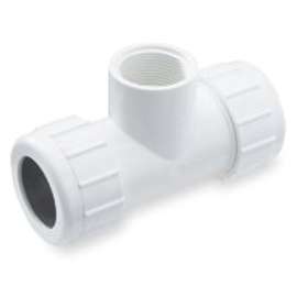 NDS CRT-0750-T Pipe Tee, 1/2 in Run, Compression Run Connection, 3/4 in Branch, FNPT Branch Connection, White