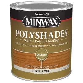 Minwax PolyShades 61320444 Wood Stain and Polyurethane, Satin, Pecan, Liquid, 1 qt, Can