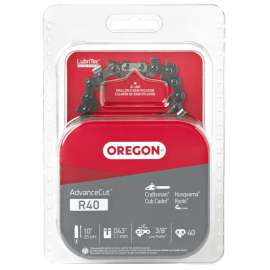 Oregon AdvanceCut R40 Chainsaw Chain, 10 in L Bar, 0.043 Gauge, 3/8 in TPI/Pitch, 40-Link