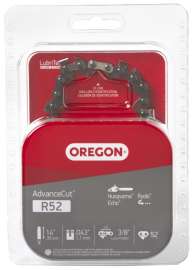 Oregon AdvanceCut R52 Chainsaw Chain, 14 in L Bar, 0.043 Gauge, 3/8 in TPI/Pitch, 52-Link