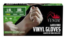 VENOM STEEL VEN4135 Non-Sterile Disposable Gloves, L/XL, Vinyl, Clear, 9 in L