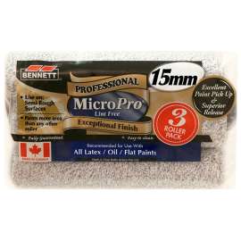 BENNETT 3PK MP15MM Paint Roller, 15 mm Thick Nap, 9-1/2 in L, Polyester Cover, Blue