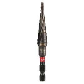 Milwaukee SHOCKWAVE Impact Duty 48-89-9241 Step Drill Bit, 1/8 to 1/2 in Dia, Spiral Flute, 2-Flute, Hex Shank