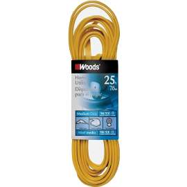 Woods 0831 Extension Cord, 16 AWG Cable, 25 ft L, 10 A, 125 V, Yellow