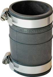 FERNCO P1060-150 Flexible Coupling, 1-1/2 in, Socket, PVC, Black, 4.3 psi Pressure
