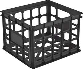 Sterilite 16929006 Stackable Storage Crate, Plastic, Black, 15-1/4 in L, 13-3/4 in W, 10-1/2 in H
