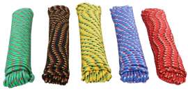 ProSource 706036-PDQ Rope, 3/8 in Dia, 100 ft L, 244 lb Working Load, Polypropylene, Black/Blue/Green/Red/Yellow
