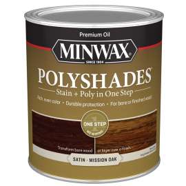 Minwax PolyShades 613850444 Wood Stain and Polyurethane, Satin, Mission Oak, Liquid, 1 qt, Can