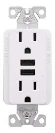 Arrow Hart TR7755W-K Duplex Combination USB Receptacle, 125 VAC Receptacle, 5 VDC USB, 2-Pole, 12 to 14 AWG