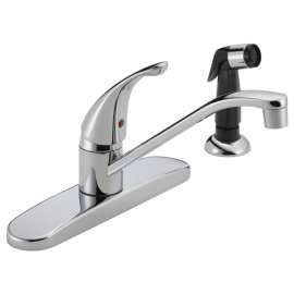 DELTA P115LF Kitchen Faucet with Side Sprayer, 1.8 gpm, 1-Faucet Handle, Chrome Plated, Deck Mounting, Lever Handle