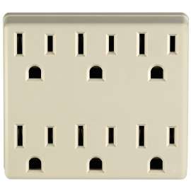 Leviton 6ADPT-I Adapter, 15 A, 125 VAC, 6 -Outlet, NEMA: NEMA 5-15R, Ivory