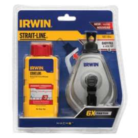 IRWIN STRAIT-LINE MACH6 Series 1932890 Chalk Reel and Chalk Combo, 100 ft L Line, Black/White Line, 6:1 Gear Ratio