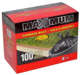 MAXIMUM 28100 Garbage Bag, 67 L Capacity, Plastic, Black