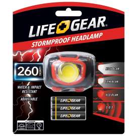 LIFE+GEAR 41-3765 Headlamp, AAA Battery, Alkaline Battery, LED Lamp, 260 Lumens, 3 hr Run Time, Black/Red