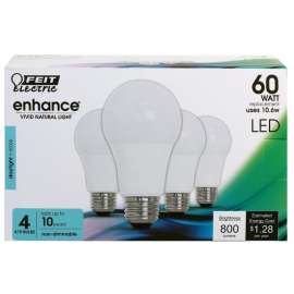 Feit Electric OM60/950CA10K/4 LED Bulb, General Purpose, A19 Lamp, 60 W Equivalent, E26 Lamp Base, Daylight Light