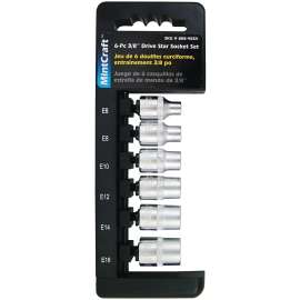 Vulcan Socket Set, 6 Piece, 3/8 In Star Drive, Chrome Vanadium Steel, Chrome