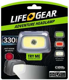 LIFE+GEAR 41-3912 Headlamp, AAA Battery, Alkaline Battery, LED Lamp, 330 Lumens, Spot Beam, 3 hr Run Time, Green