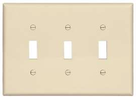 EATON PJ3LA Switch Wallplate, 4.87 in L, 6-3/4 in W, 3 -Gang, Polycarbonate, Light Almond, High-Gloss
